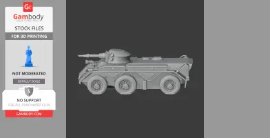 3D model of a six-wheeled armored tank with a turret and cannon.