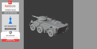 3D model of an Alvis Saladin armored vehicle with six wheels and a turret, shown for 3D printing.