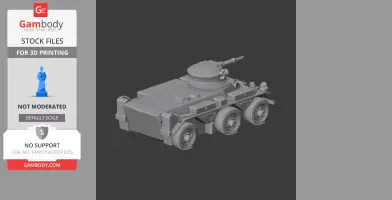 3D model of an Alvis Saladin tank with six wheels and a detailed turret for 3D printing.
