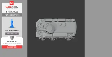 Top view of a detailed 3D tank model with turret and wheels, designed for 3D printing.