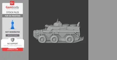 3D model of an armored Alvis Saracen tank with six wheels, ready for 3D printing.