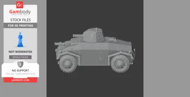 Detailed 3D model of an armored military vehicle for 3D printing, featuring rivets and a rotating turret.
