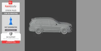 A 3D model of a BMW X7 SUV for 3D printing, shown in side view on a dark background.