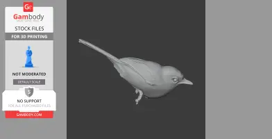 A 3D model of a small ancient bird, positioned sideways for 3D printing.