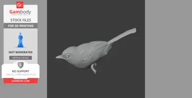 3D model of an ancient antwren, showcasing detailed feathers and a long tail, for 3D printing.
