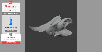 Gray Avaceratops skull 3D model, side view with distinct horns and frill, on a dark background.