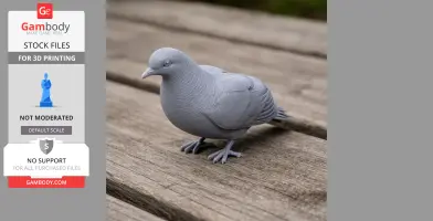 A detailed 3D model of a bird, resembling an Andaman cuckoo-dove, on a wooden surface.