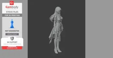 A detailed 3D model of a female character in an elegant outfit, featuring long hair and dynamic pose.