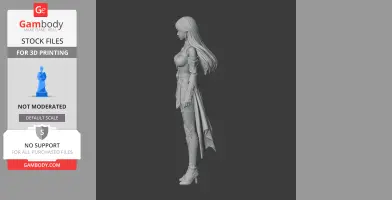 A detailed 3D model of a female character in a standing pose with long hair and a flowing outfit.