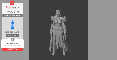Armored female warrior figure with detailed armor and flowing cape, designed for 3D printing.