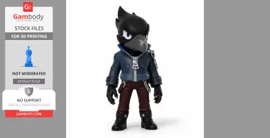 Anthropomorphic crow character in a leather jacket and boots, designed for 3D printing.