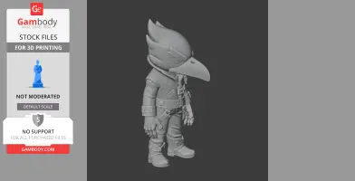 3D model of a bird-like character in a jacket and boots, designed for 3D printing.