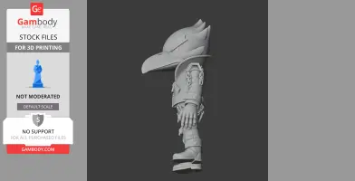 A stylized crow-character figurine in profile, wearing a jacket and boots, designed for 3D printing.