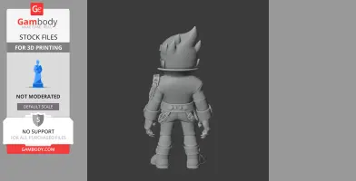 3D model of a stylized character with spiky hair, wearing a jacket and pants, viewed from the back.