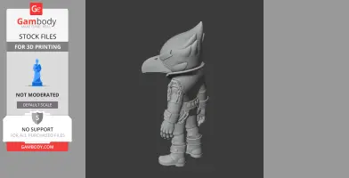 A 3D model of a stylized bird-like character with a beak, wearing a jacket and boots, for 3D printing.