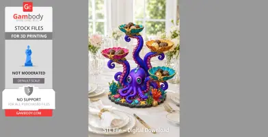 Colorful octopus-shaped organizer with trays for holding items, surrounded by sea-themed decor.