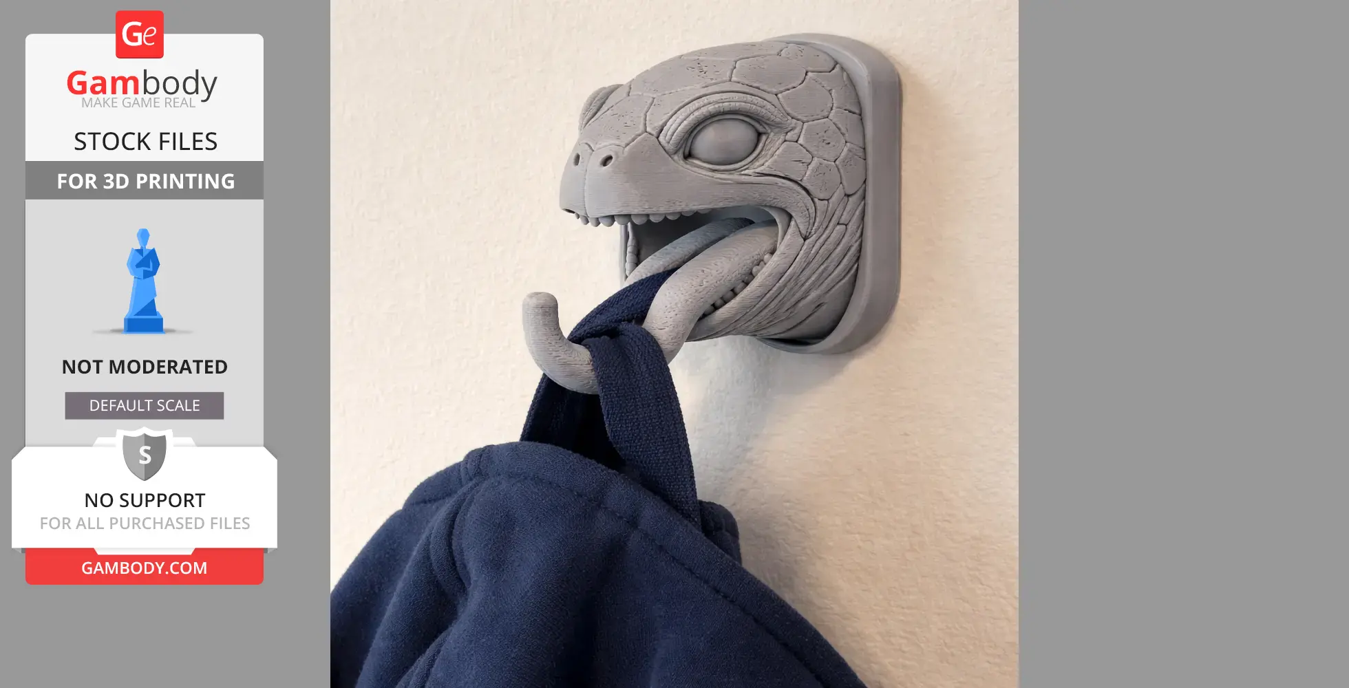 Turtle Head Wall Hanger Coat and Key - Animal Wall Hook STL