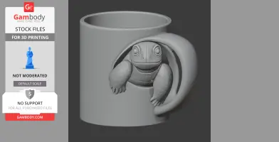 3D model of a mug with a turtle emerging from its side, designed for 3D printing.