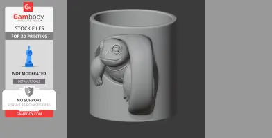 3D model of a mug with a turtle design as a wall hook, intended for 3D printing.