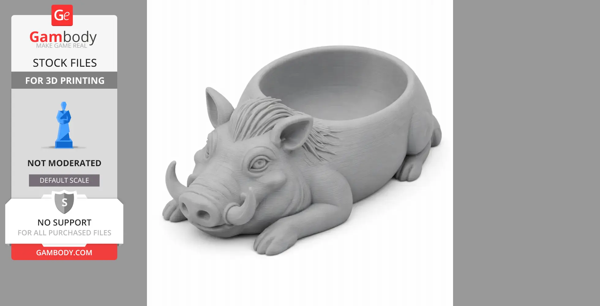Warthog Bowl - Animal Wall Hook STL