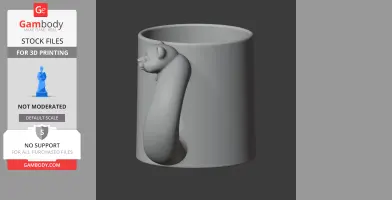 3D model of a mug with a weasel-shaped handle, designed for 3D printing.