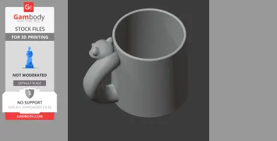 3D model of a mug with a weasel-shaped handle for printing.