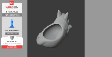 A 3D wolf-shaped bowl and wall hook model, textured to resemble fur, viewed from above.