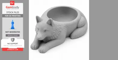 A wolf-shaped bowl serving as a wall hook, designed for 3D printing.