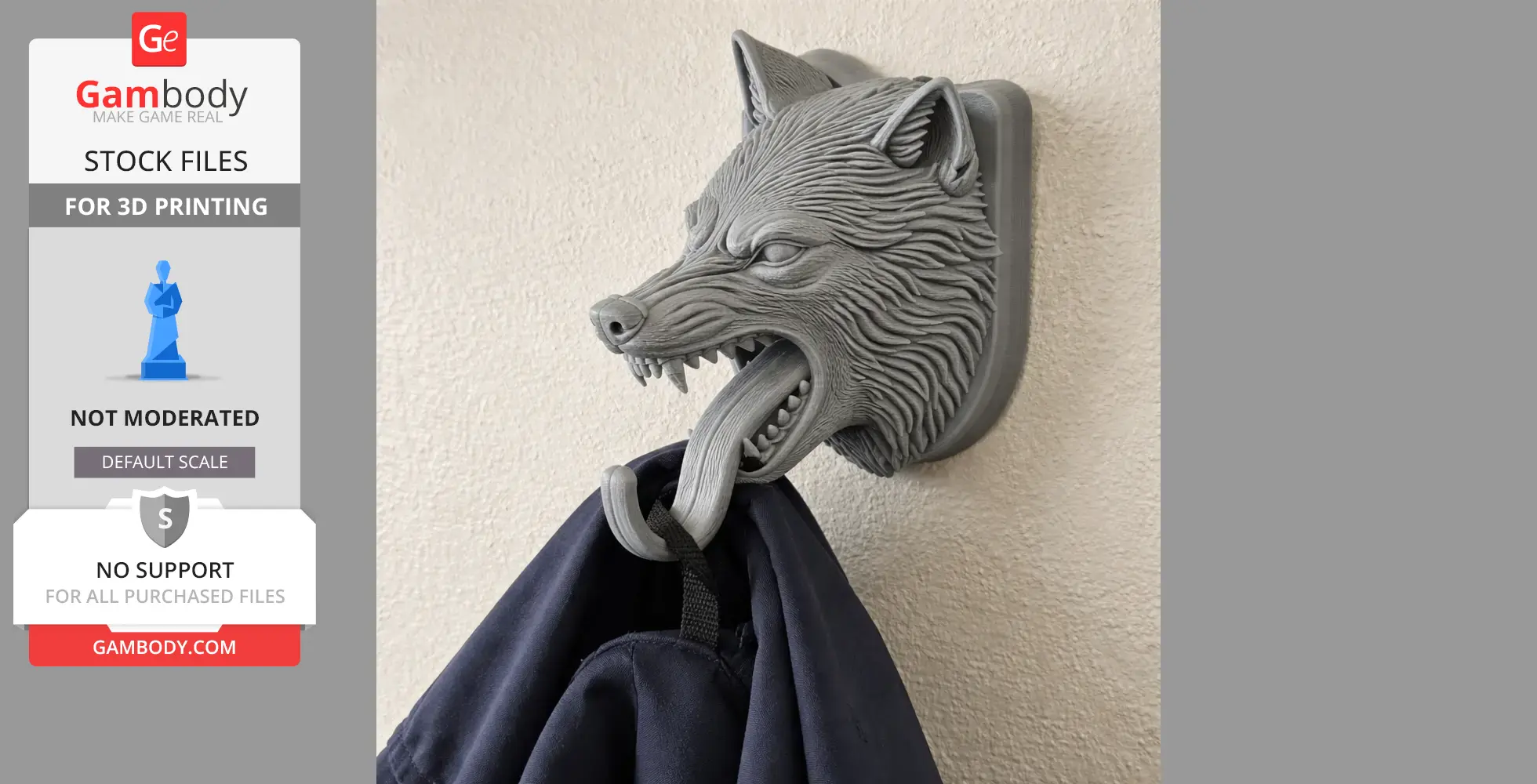 Wolf Head Wall Hanger Coat and Key - Animal Wall Hook STL