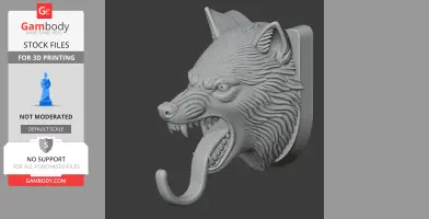 Wolf Head Wall Hanger Coat and Key - Animal Wall Hook STL