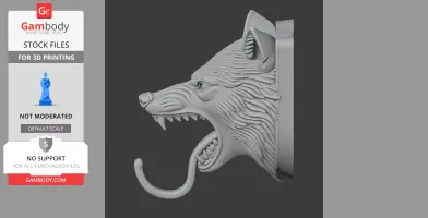 Wolf Head Wall Hanger Coat and Key - Animal Wall Hook STL