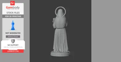 3D model of Saint Agostina, in long robe with halo, standing on a decorative base.