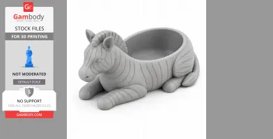 3D printed zebra-shaped bowl with detailed stripes, lying down pose.