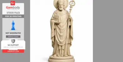A detailed 3D model of Saint Agricius of Trier holding a staff and book, designed for 3D printing.