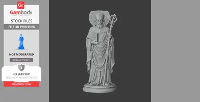 A detailed 3D statue of Saint Agricius holding a book and staff, wearing a robe, for 3D printing.