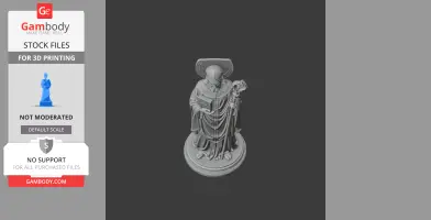 A detailed statue of a robed saint holding a staff and book, designed for 3D printing.