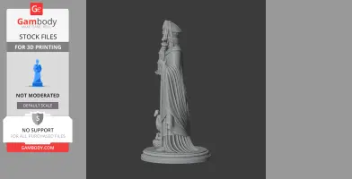 A detailed side view of a Saint statue holding a crozier, wearing a mitre, with robes flowing to the base.