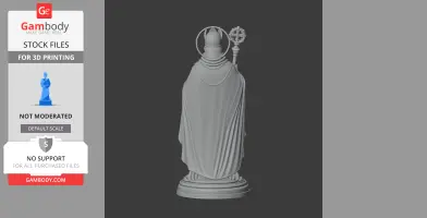 3D model of Saint Agrippinus of Naples, robed, holding a crosier, viewed from the back on a pedestal.