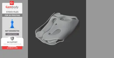 A 3D printed model of a smooth, stylized skull with large eye sockets and openings.