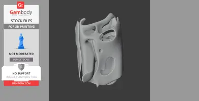 3D model of an abstract, stylized skull with smooth contours and large eye sockets.