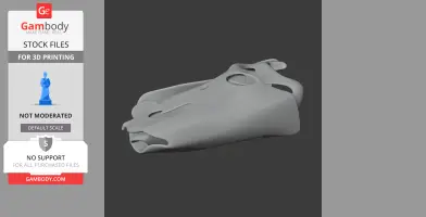 Gray 3D model of a stylized animal skull, designed for 3D printing, displayed on a dark background.