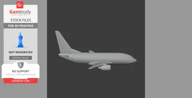 3D model of a Boeing 737 airplane, shown in side view, for 3D printing.