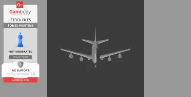 Top view of a Boeing 747 3D model for printing, displayed on a dark background.