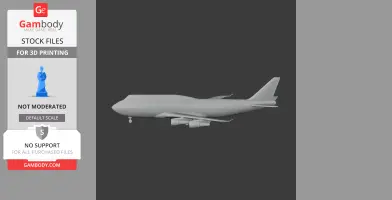 Gray 3D model of a Boeing 747 airplane for printing, side view on a dark background.