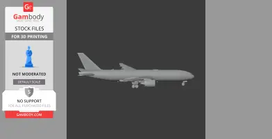 A grayscale 3D model of a Boeing 777 airplane side view, designed for 3D printing.