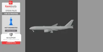 Gray 3D model of a Boeing 777 airplane for 3D printing on a dark background.