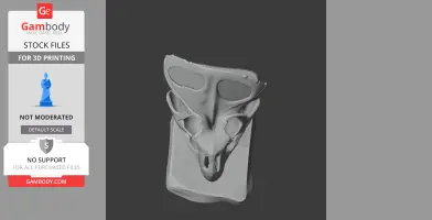 3D model of a Breviceratops skull for printing, displayed on a vertical, rectangular base.