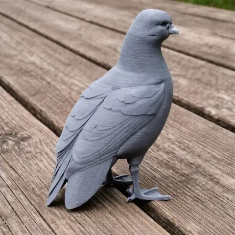 3D printed model of an Andean goose, detailed feathers, standing on a wooden surface.