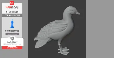3D model of an Andean goose in profile view, with detailed feathers and webbed feet, for 3D printing.