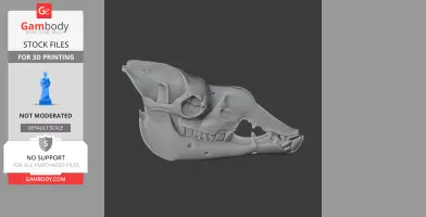 Side view of a detailed Camelotia dinosaur skull model for 3D printing.